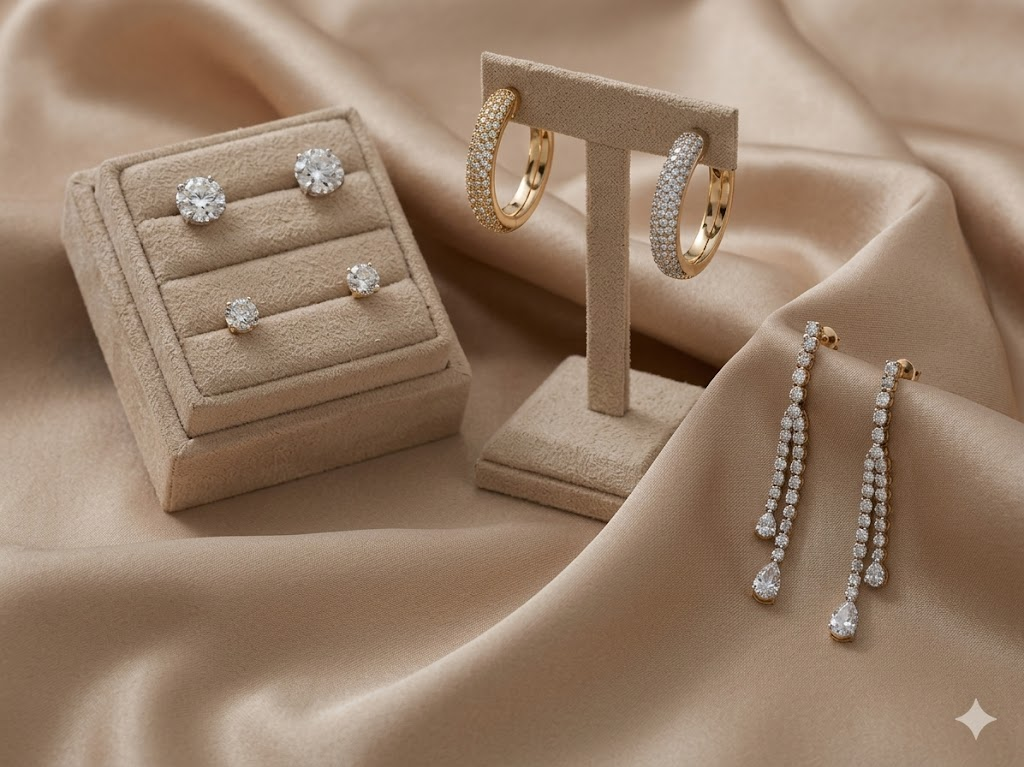 Earrings collection — studs, hoops and elegant drop earrings